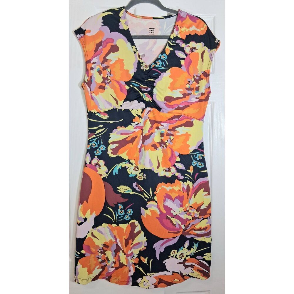 Title nine womens large orange shift dress Activewear yellow floral stretch